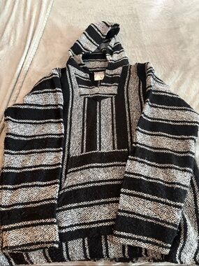 Amazon Black and White Striped Baja Hoodie Sweater